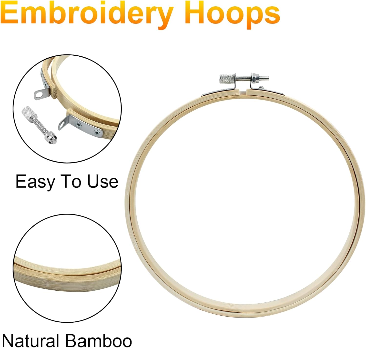 Biaungdo 6 Pieces 7 Inch Embroidery Hoops, Round Wood Embroidery Hoops, Adjustable Bamboo Circle Cross Stitch Hoop Ring, Wooden Embroidery Frames for Art Craft Sewing, Christmas Decoration